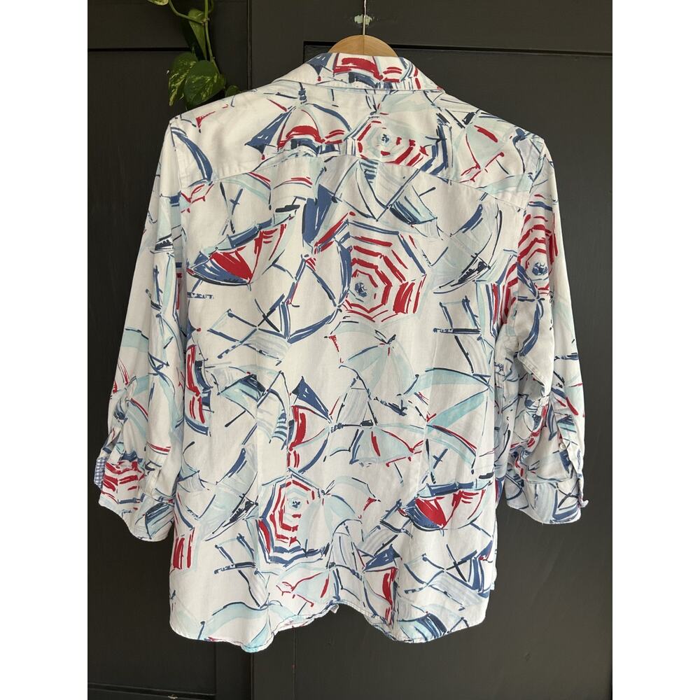 Chaps Nautical Print Button-Up Shirt Size 1X Cotton Coastal Beachy Top - Picture 3 of 11